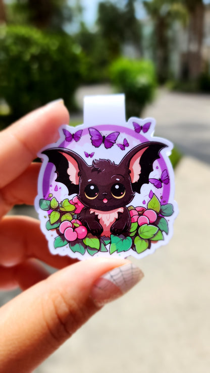 Halloween themed magnetic bookmark. Baby bat with butterflies. Book accesories. Cute magnetic bookmark. Page marker. Handmade gift. Bookmark