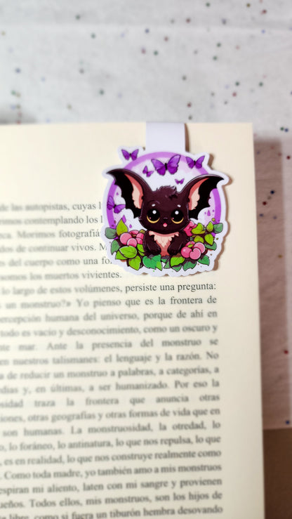 Halloween themed magnetic bookmark. Baby bat with butterflies. Book accesories. Cute magnetic bookmark. Page marker. Handmade gift. Bookmark